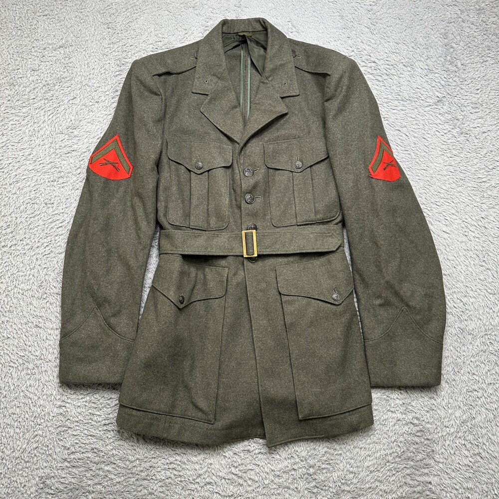 Vintage US Marines Dress Service Uniform Jacket Mens Green Wool Coat